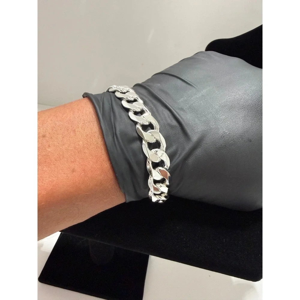 cuban bracelet silver filled stamped 9 inch 12.5mm lobster clasp